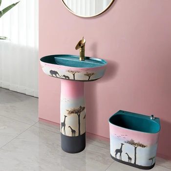 Renkli Zemin Tipi lavabo Banyo ayaklı lavabo Büyük Masa Sütun Tipi Lavabo Küçük Daire lavabo
