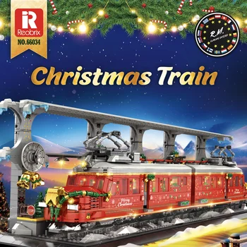 Reobrix 66034 Noel Tren istasyonu led ışık Yapı Taşları Bulmaca Oyuncaklar noel hediyesi Kız Erkek Tatil Ev Dekorasyon