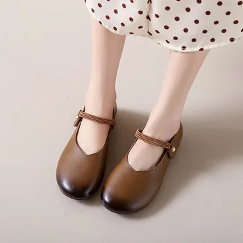 Retro Kadın Ayakkabı Yumuşak Taban Slip-on Loafer'lar Sevimli Yuvarlak Ayak Düşük Topuk Mary Jane Pompaları İngiliz Tarzı Öğrenci Üniforma deri ayakkabı
