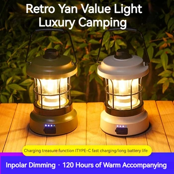 Retro lamba taşınabilir kamp feneri USB şarj edilebilir çadır seyahat ışık Vintage dış aydınlatma ekipmanları el feneri yürüyüş için
