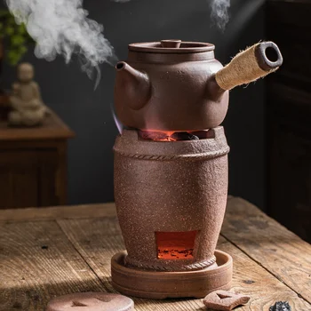 Retro seramik küçük kömür sobası yan kavrama su ısıtıcısı çay demleme Pot çin Kung Fu çay seti