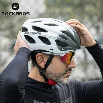 Rockbros resmi 58-65 cm Kask Gözlük bisiklet kaskı Güvenlik Şapkalar Visor Lens Ultralight MTB Bisiklet Kaskları