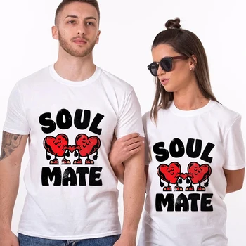Ruh Eşi Çift T Shirt Vintage Kalp Grafik T Shirt Erkek Kadın Tees Tops Balayı Kıyafetleri Çiftler için Sevgililer Günü Kıyafetleri