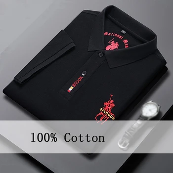 Saf Pamuk Siyah Kısa Kollu erkek tişört Yaz Moda Rahat Polo Yaka Düz Renk Gömlek Beyaz Kore Versiyonu erkek Üst