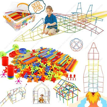 Saman Yapıcı Oyuncaklar KÖK Yapı 500 ADET Saman Plastik Oyuncaklar Mühendislik İnce Tüp Blokları eğitici oyuncak seti Çocuklar için Hediyeler
