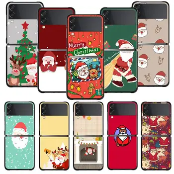 Samsung kılıfı Galaxy Z Flip 5 Z Flip 4 Z Flip3 5G Kabuk için Galaxy Z Flip Sert Kapak Sevimli Noel Noel Baba Ren Geyiği
