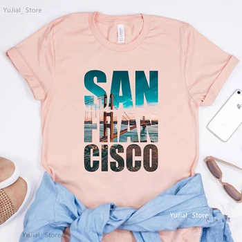 San Francisco / New York / Londra / Berlin / Meksika Pembe Baskı T Shirt Kadın Giyim Yaz Üstleri Tee Moda Seyahat Tshirt Femme