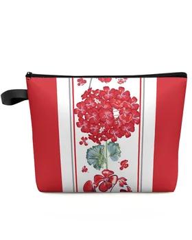 Sardunya Kırmızı Çiçekler Makyaj Çantası Kılıfı Seyahat Essentials Lady Kadınlar Kozmetik Çantaları Tuvalet Organizatör Çocuklar Depolama Kalem Kutusu