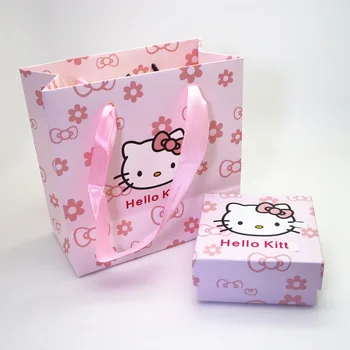 Sevimli Sanrio Hello Kitty Pembe Hediye Kutusu çanta seti Kolye Yüzük Küpe Bilezik Süs Ambalaj Kutusu Kız doğum günü hediyesi Kutusu