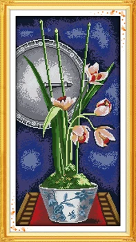 Sevinç Pazar Önceden basılmış Çapraz Dikiş Kiti Kolay Desen Aida Damgalı Kumaş Nakış Seti-Orkide (6)