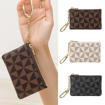 Sikke Anahtar saklama çantası Zinciri ile Kadın Mini bozuk para cüzdanı Lüks Tasarımcı Ekose Deri Küçük Fermuarlı Cüzdan Bayanlar Anahtarlık Moda