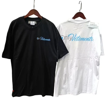 Siyah Beyaz Vetements T-Shirt Gevşek Casual Erkek Kadın Çiftler Tüm Maç Mavi Baskılı Mektup Logosu VETEMENTS T Shirt