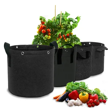 Siyah dokunmamış Keçe Kumaş Dikim saplı çanta Ev Avlu Sebze Meyve Çiçekler Çanta Büyümek Ekici Bahçe Malzemeleri
