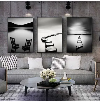 Siyah ve beyaz manzara baskı sanat tuval Poster oturma odası dekor ev duvar resmi için