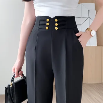Siyah Yüksek Bel Takım Elbise Pantolon kadın Yaz Yeni Küçük Çok Yönlü Zayıflama harem pantolon Kırpılmış Sigara Tüpü Konik Pantolon
