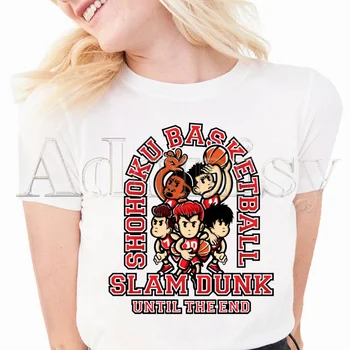 Slam Dunk Kadın Baskı Harajuku Yaz Tişörtleri Casual Yuvarlak Boyun Kısa Kollu Üst Tee Gömlek, Damla Gemi