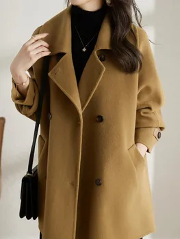Sonbahar Moda Zarif Katı Yün Ceket Kadın Bağbozumu Rahat Gevşek Giyim Ceketler Kadın Chic Sıcak Palto Giyim Yeni