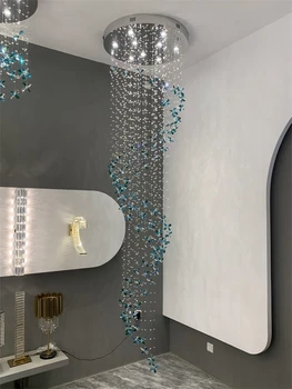 Spiral Tasarım Modern Kristal Avize Merdiven Aydınlatma Çiçek Kristal Hanglamp Oturma Odası Dekorasyon Otel Lobisinde Aydınlatma