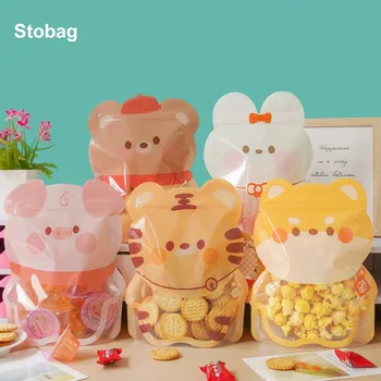 StoBag 50 adet Gıda Ambalajı kilitli Torbalar Çocuklar Çocuk Sevimli Mühürlü Küçük Hediye Şeker Kurabiye Bisküvi Aperatif saklama torbaları