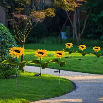 Su geçirmez ayçiçeği ışıkları ayçiçeği güneş ışıkları 3 kafa Led su geçirmez sahte sarı çiçek lamba açık tatil manzara