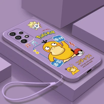 Sıvı Halat Yumuşak Anime Pokemon Psyduck Karikatür Telefon Kılıfı İçin Samsung A53 A52 S A33 A32 A51 A71 A21S A13 A73 A50 A72 A23 A12 5G