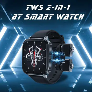 T22 2023 akıllı saat TWS Kulakiçi 2 İn 1 HİFİ Stereo Kablosuz Kulaklık Müzik Çalma Combo Bluetooth Telefon Görüşmesi Erkekler Spor Smartwatch