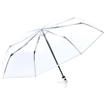 Tam Otomatik Üç kat Şeffaf Şemsiye Temizle Katlanır Seyahat Kadın Yağmur Şemsiye Açık Yakın Çocuklar