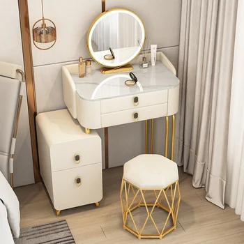 Tasarım Ayarlanabilir Tuvalet Masası Organizatör Daire İskandinav Beyaz Tuvalet Masası Altın Bacaklar Tocador Maquillaje Mobilya Makyaj