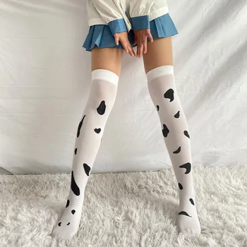 Tatlı ve Seksi Çorap Kız İnek Baskı Uyluk Diz Üzerinde Çorap Kolej Tarzı Kişilik Sevimli Moda Rahat Kawaii Kadın