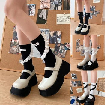 Tatlı Çizme Çorap Pamuk Ayak Bileği Çorap Fırfır Fırfırlı Orta Tüp Çorap kadın Pamuk Çorap Buzağı Çorap Streetwear