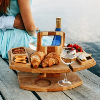 Taşınabilir Ahşap Piknik Masa Taşıma Kolu Açık Katlanır Şarap Masa Çıkarılabilir şarap bardağı Tutucu Katlanır Düşük Masa