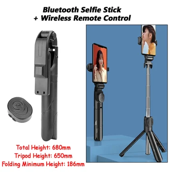 Taşınabilir bluetooth Özçekim Sopa telefon tripodu Kablosuz Uzaktan Kumanda ile Uzatılabilir tripod standı 360 Rotasyon 6 İnç Telefonlara kadar