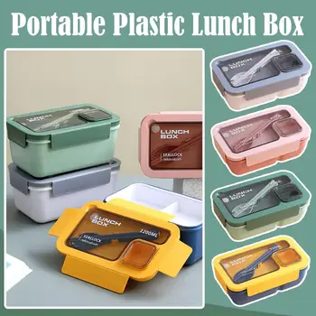Taşınabilir Plastik Bölme entegre yemek kabı Çocuklar İçin Okul Ofis Bento Kutusu Komple Kiti mikrodalga ısıtma A3F2