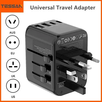 TESSAN evrensel seyahat Adaptörü ile USB ve Tip C Uluslararası All-in-One Dünya Çapında Seyahat Şarj Cihazı AB/İNGİLTERE/ABD / AUS Fiş Seyahat için