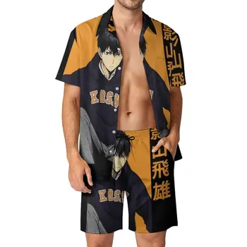 Tobio Kageyama Voleybolu Erkekler Setleri Haikyuu Rahat Şort Plaj Gömlek Seti Yaz Moda Grafik Takım Elbise Kısa Kollu Büyük Boy Giyim