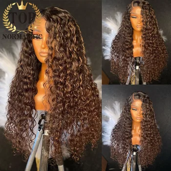 Topnormantic Vurgulamak Renk İtalyan uzun brezilyalı saç peruk Orta Kısmı İnsan Saçı Ombre Kahverengi Renk 13x4 Dantel ön peruk