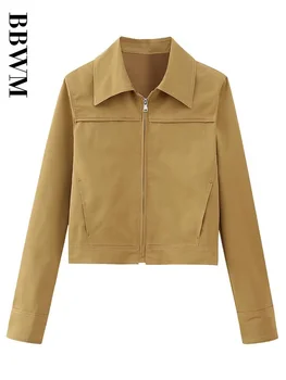 TRAF Kadınlar 2023 Yeni Kırpılmış Ceketler Coats Vintage Uzun Kollu Kadınlar Katı Sonbahar Ceketler Streetwear Casual Chic Kadın Ceketler