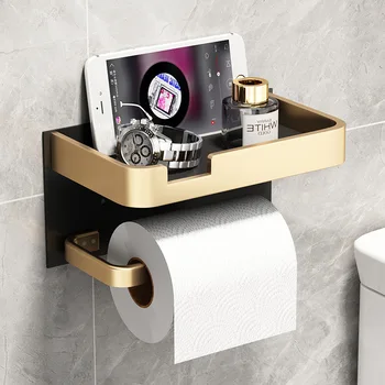 Tuvalet kağıdı Kutusu Çizim Kağıt Raf Cep Telefonu Siyah Altın Raf Otel Rulo Kağıt Cep telefon askısı Ev Punch-Ücretsiz