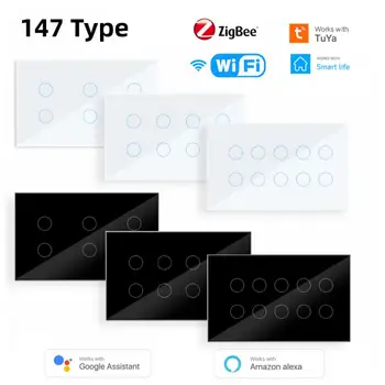 Tuya WİFİ / Zigbee akıllı Anahtarı 147 Tipi Ev Duvar Anahtarı Paneli 6/8 / 10Gang App Kontrolü Interruptor Akıllı Yaşam Alexa Google Ev