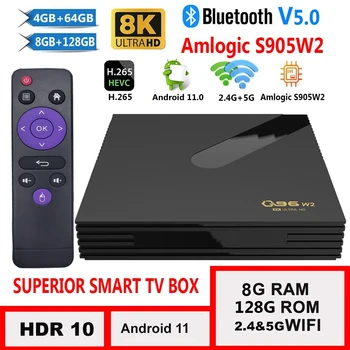 Tv Kutusu Q96 W2 akıllı TV Kutusu Android 11 Amlogic S905W2 Dört Çekirdekli 2.4 G 5G Çift WİFİ 4K HDR Set Üstü Kutusu 1 + 8GB Medya Oynatıcı IPTV