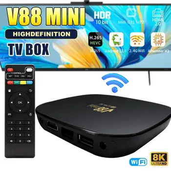 TV KUTUSU V88 Mini akıllı Tv kutusu Android 12 Et Top Box 1GB RAM 8GB ROM Hızlı H. 265 Medya Oynatıcı 2 4g Wifi Aralığı Allwinner H3 Set Üstü