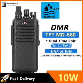 TYT MD 680 Dijital / Analog Walkie Talkie 10 W UHF 400-470 MHz VHF 136-174 MHz Tek Bant IP67 Su Geçirmez Çift Zaman Yumuşak Ham Radyo