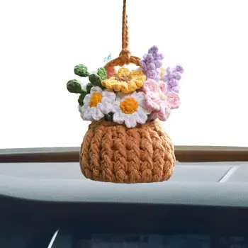 Tığ işi Araba Aynası Aksesuarları Dokuma Saksı Bitkileri Araba Aynası İçin Çiçek Tığ İşi Araba Süsleme El Örgü Ayna Aksesuarları