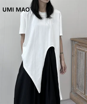 UMİ MAO Yamamoto Koyu Üst kadın Düzensiz Tasarım Moda kısa kollu tişört Kadın Düğmesi Gömlek Femme Y2K
