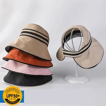 UPF50 + Yüksek Kez Siyah Kauçuk Büyük Ağız Çizgili Boş silindir şapka Kadın Açık Katlanabilir güneşlikli kep Ücretsiz Kargo Kap Kadınlar İçin