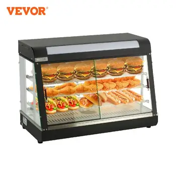 VEVOR Ticari gıda ısıtıcısı Ekran Tezgah Pasta İsıtıcı w / Sıcaklık Topuzu Ekran 0.6 L Su Tepsisi Paslanmaz çerçeveli cam Kapılar