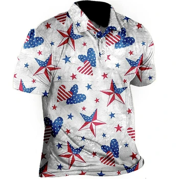 Vintage Amerikan Bayrağı 3D Baskılı Erkek Casual POLO GÖMLEK Moda Yaz T Shirt Kısa Kollu Üstleri Ropa De Hombre Düğme Yaka