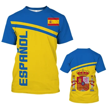 Vintage İspanya erkek t-shirtü 3D Bayrağı İspanyolca Grafik Baskı T Shirt Büyük Boy Kısa Kollu Üstleri T-Shirt Erkek Giyim Tees Tops