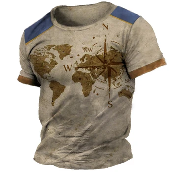Vintage Pusula T-Shirt Erkek 3d Baskı Navigasyon Pusula erkek Ekip Boyun Kısa Kollu Üstleri Büyük Boy Tee Gömlek Homme Camiseta