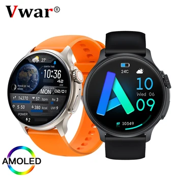 Vwar Ultra Artı akıllı saat AMOLED Her Zaman açık Yuvarlak Ekran Bluetooth Çağrı Smartwatch Erkekler Kadınlar Spor Saatler Android IOS için